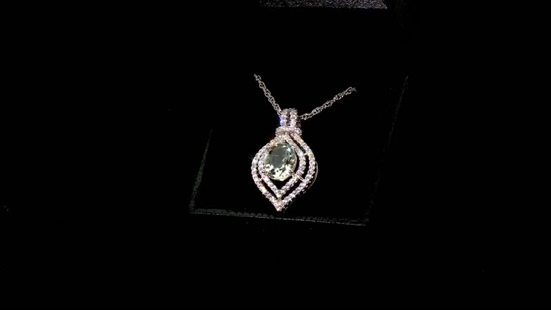 Simulated Prasiolite and Simulated Diamond 3.80 ctw Pendant Necklace in Silvertone 18 Inches