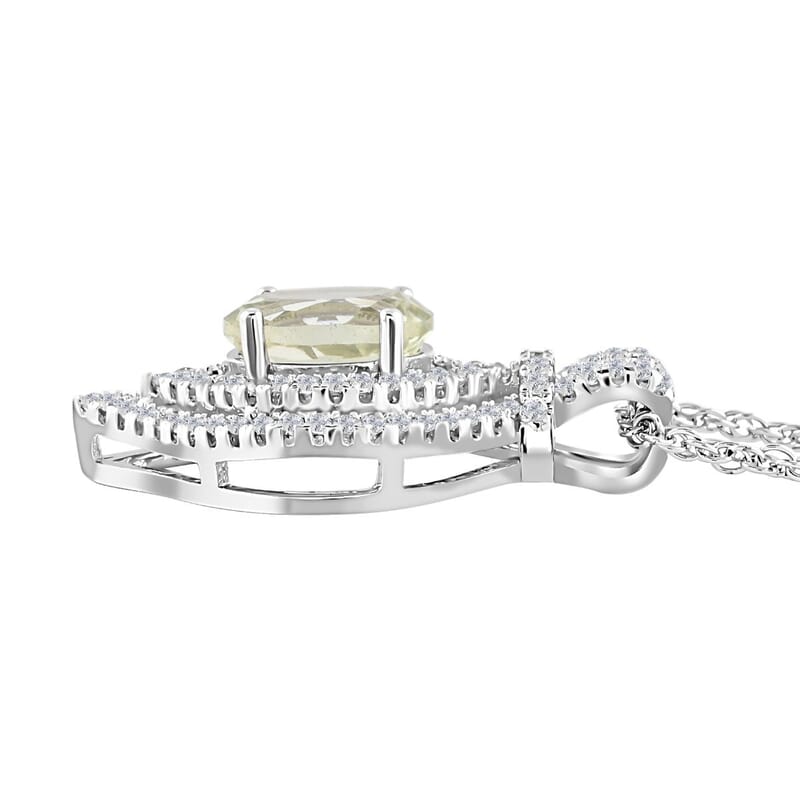 Simulated Prasiolite and Simulated Diamond 3.80 ctw Pendant Necklace in Silvertone 18 Inches