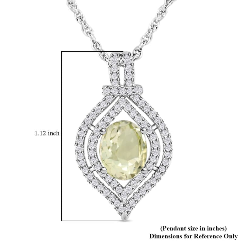 Simulated Prasiolite and Simulated Diamond 3.80 ctw Pendant Necklace in Silvertone 18 Inches