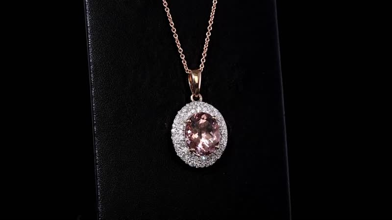 Certified & Appraised Luxoro AAA Pink Morganite and G-H I2 Diamond 4.13 ctw Double Halo Pendant Necklace in 14K Rose Gold 18 Inches