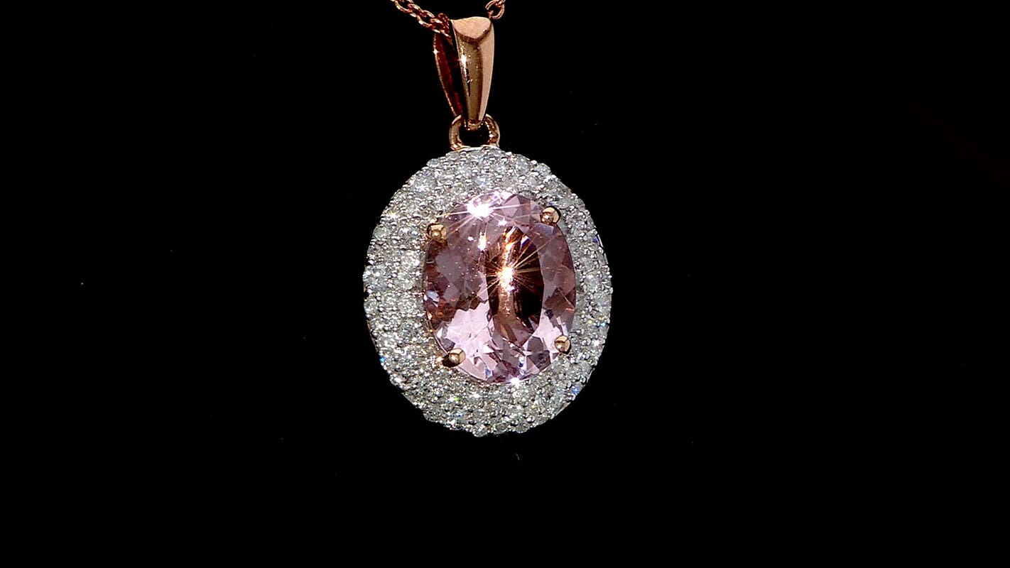 Certified & Appraised Luxoro AAA Pink Morganite and G-H I2 Diamond 4.13 ctw Double Halo Pendant Necklace in 14K Rose Gold 18 Inches