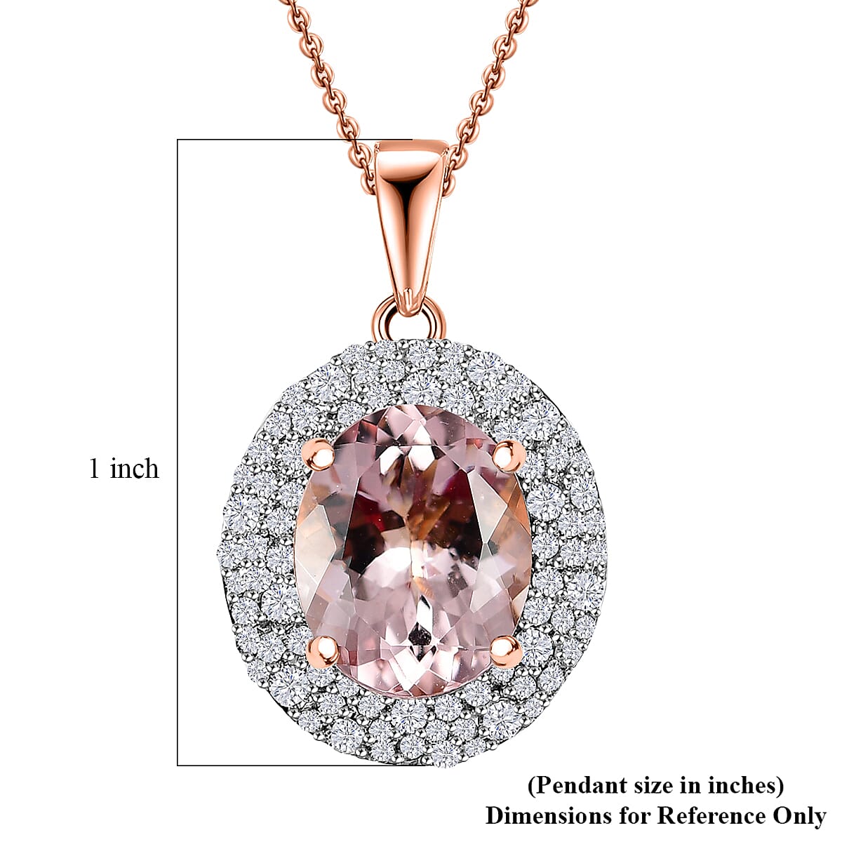 Certified & Appraised Luxoro AAA Pink Morganite and G-H I2 Diamond 4.13 ctw Double Halo Pendant Necklace in 14K Rose Gold 18 Inches