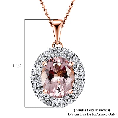 Certified & Appraised Luxoro AAA Pink Morganite and G-H I2 Diamond 4.13 ctw Double Halo Pendant Necklace in 14K Rose Gold 18 Inches
