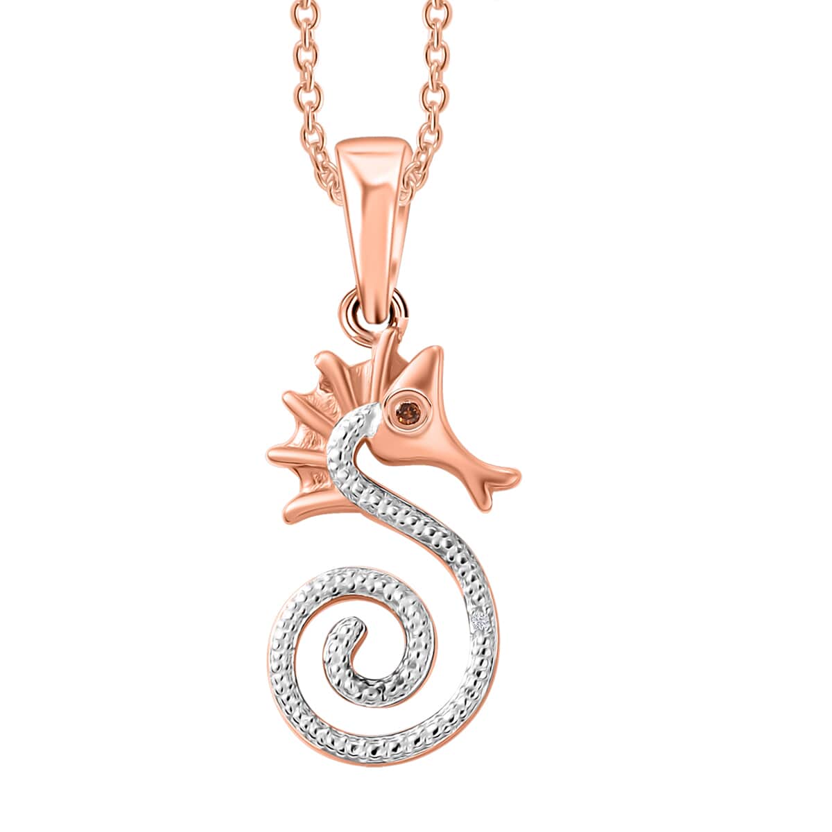 Karis Red and White Diamond accent Seahorse Pendant in 18K RG Plated with Stainless Steel Necklace 20 Inches image number 0