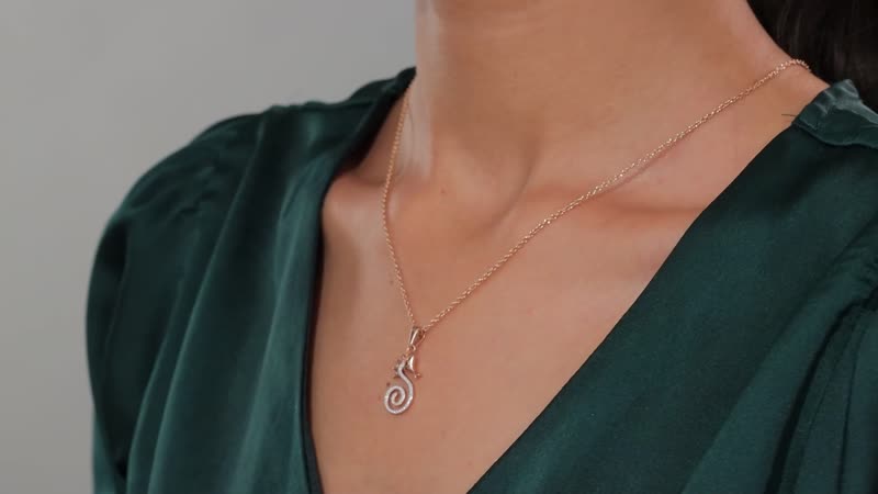 Karis Red and White Diamond accent Seahorse Pendant in 18K RG Plated with Stainless Steel Necklace 20 Inches