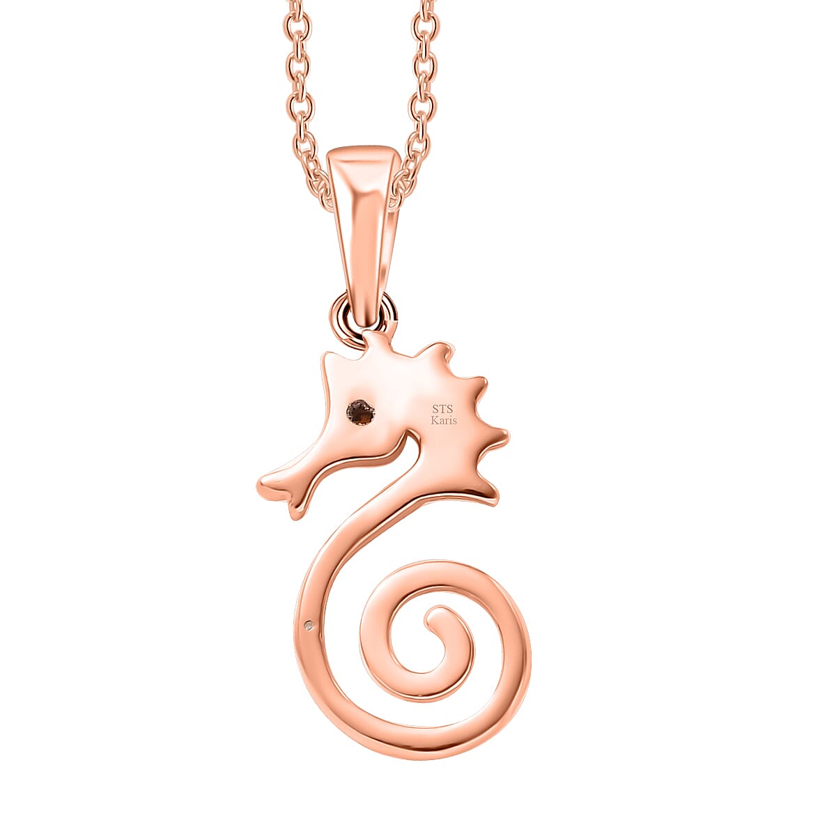 Karis Red and White Diamond accent Seahorse Pendant in 18K RG Plated with Stainless Steel Necklace 20 Inches