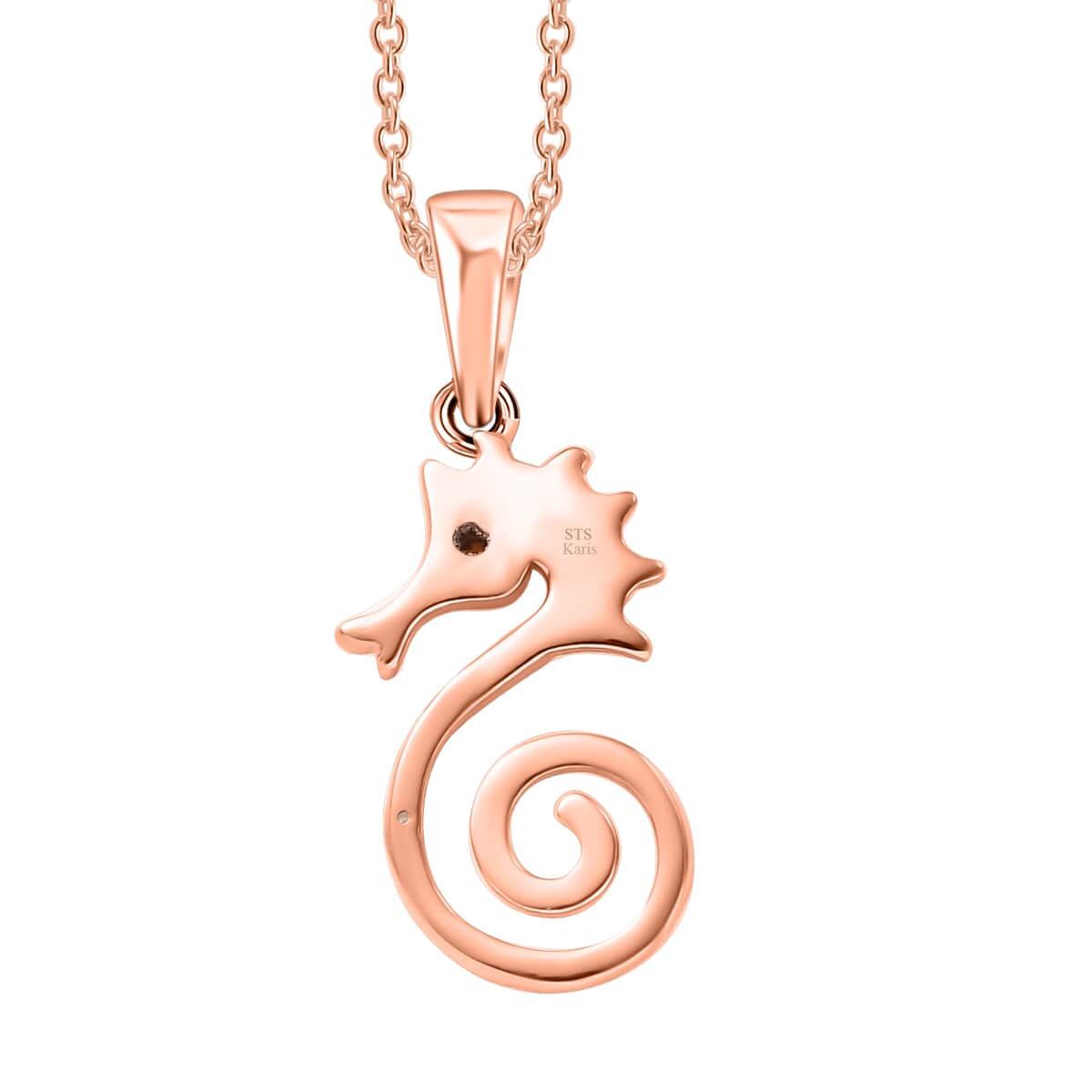 Karis Red and White Diamond accent Seahorse Pendant in 18K RG Plated with Stainless Steel Necklace 20 Inches image number 4