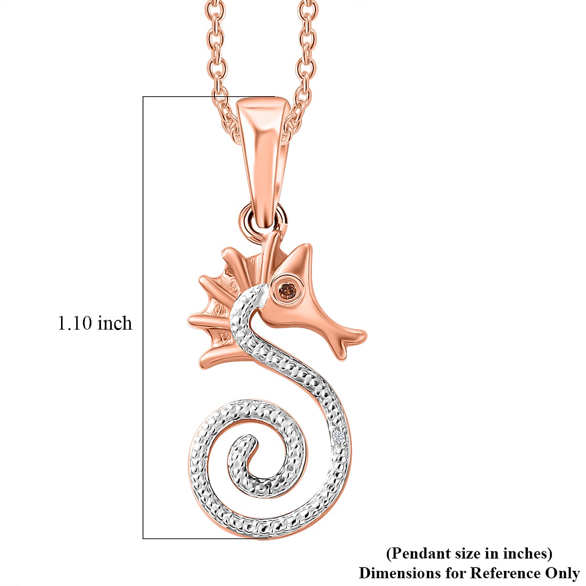 Karis Red and White Diamond accent Seahorse Pendant in 18K RG Plated with Stainless Steel Necklace 20 Inches