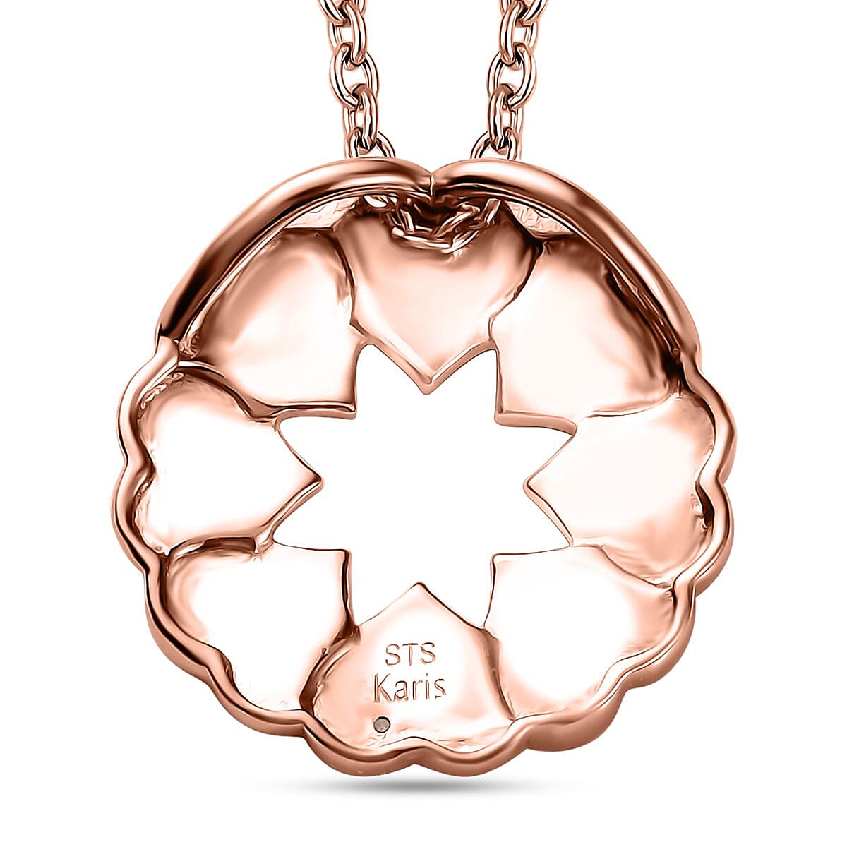 Karis Natural Champagne Diamond Accent Floral Pendant without Chain in 18K RG Plated with ION Plated RG Stainless Steel 20 Inches