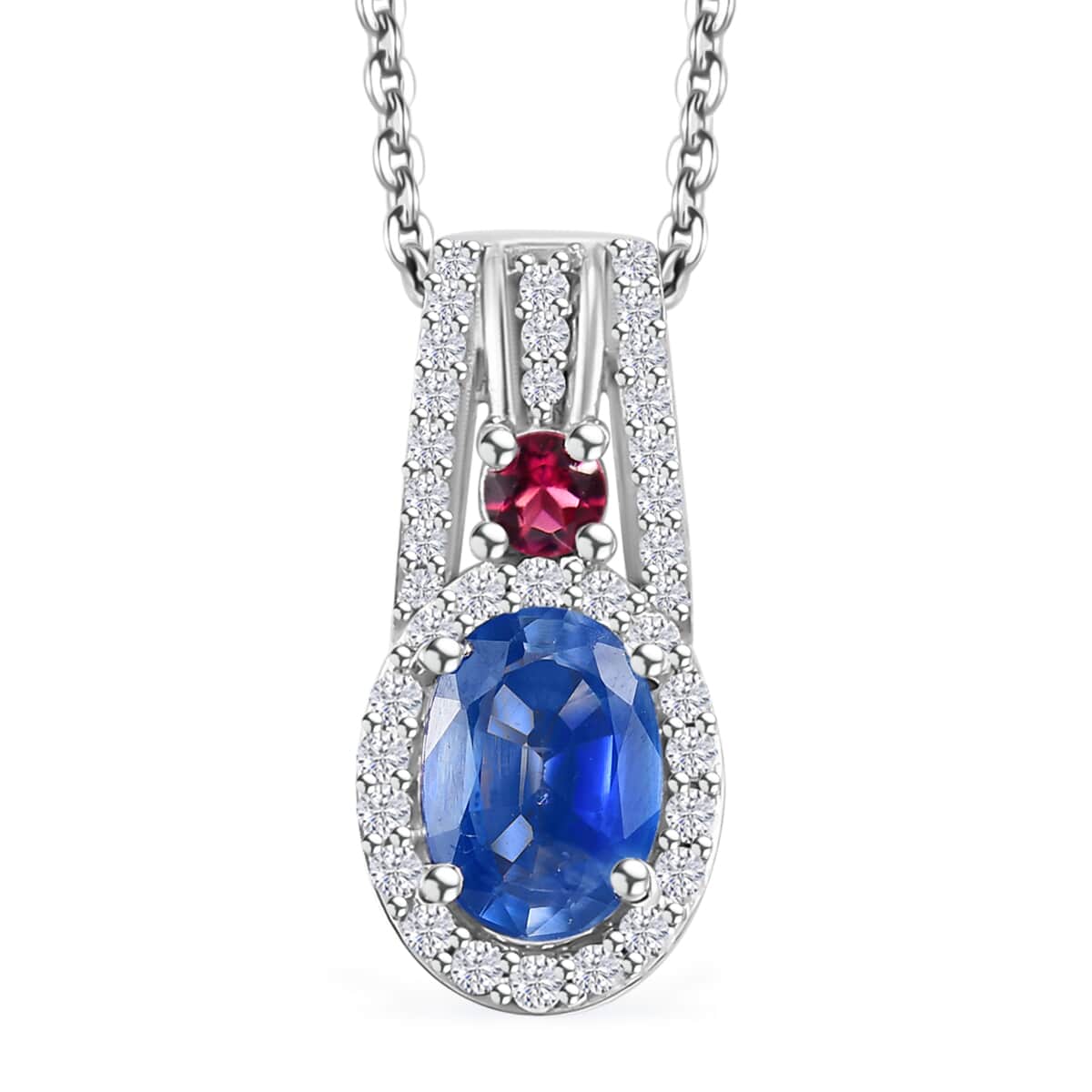 Ceylon Blue Sapphire and Multi Gemstone 1.50 ctw Mystic Twilight Pendant Necklace in Rhodium Over Sterling Silver 20 Inches image number 0