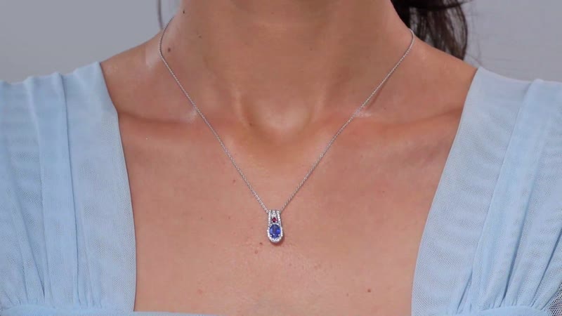 Ceylon Blue Sapphire and Multi Gemstone 1.50 ctw Mystic Twilight Pendant Necklace in Rhodium Over Sterling Silver 20 Inches