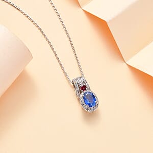 Ceylon Blue Sapphire and Multi Gemstone 1.50 ctw Mystic Twilight Pendant Necklace in Rhodium Over Sterling Silver 20 Inches