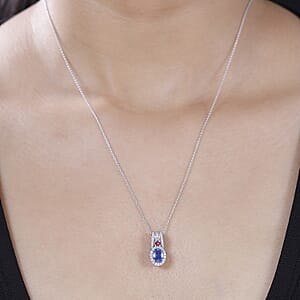Ceylon Blue Sapphire and Multi Gemstone 1.50 ctw Mystic Twilight Pendant Necklace in Rhodium Over Sterling Silver 20 Inches