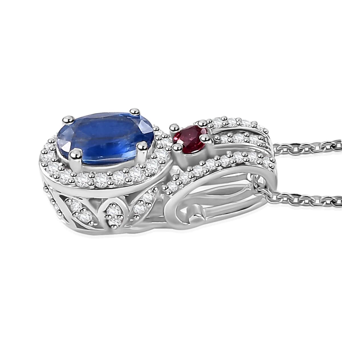 Ceylon Blue Sapphire and Multi Gemstone 1.50 ctw Mystic Twilight Pendant Necklace in Rhodium Over Sterling Silver 20 Inches image number 3