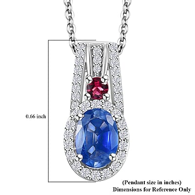 Ceylon Blue Sapphire and Multi Gemstone 1.50 ctw Mystic Twilight Pendant Necklace in Rhodium Over Sterling Silver 20 Inches