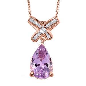 Martha Rocha Kunzite and Moissanite 4.00 ctw Love Knot Pendant Necklace in 18K Vermeil Rose Gold Over Sterling Silver 20 Inches