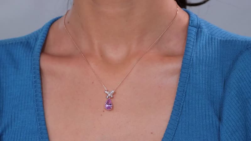 Martha Rocha Kunzite and Moissanite 4.00 ctw Love Knot Pendant Necklace in 18K Vermeil Rose Gold Over Sterling Silver 20 Inches