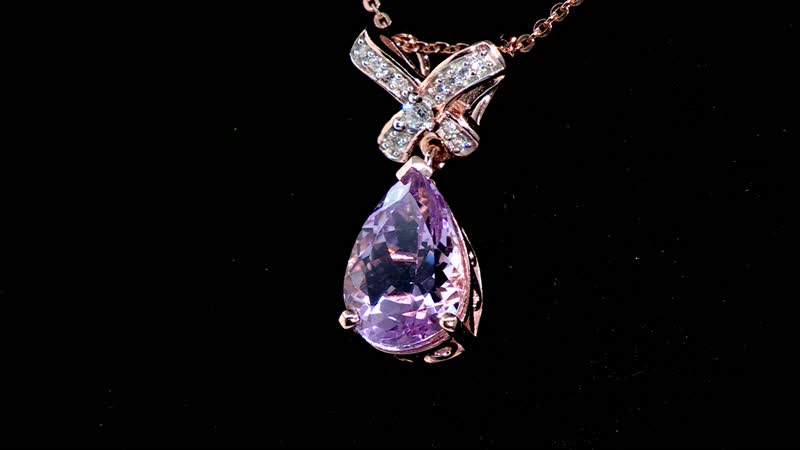 Martha Rocha Kunzite and Moissanite 4.00 ctw Love Knot Pendant Necklace in 18K Vermeil Rose Gold Over Sterling Silver 20 Inches