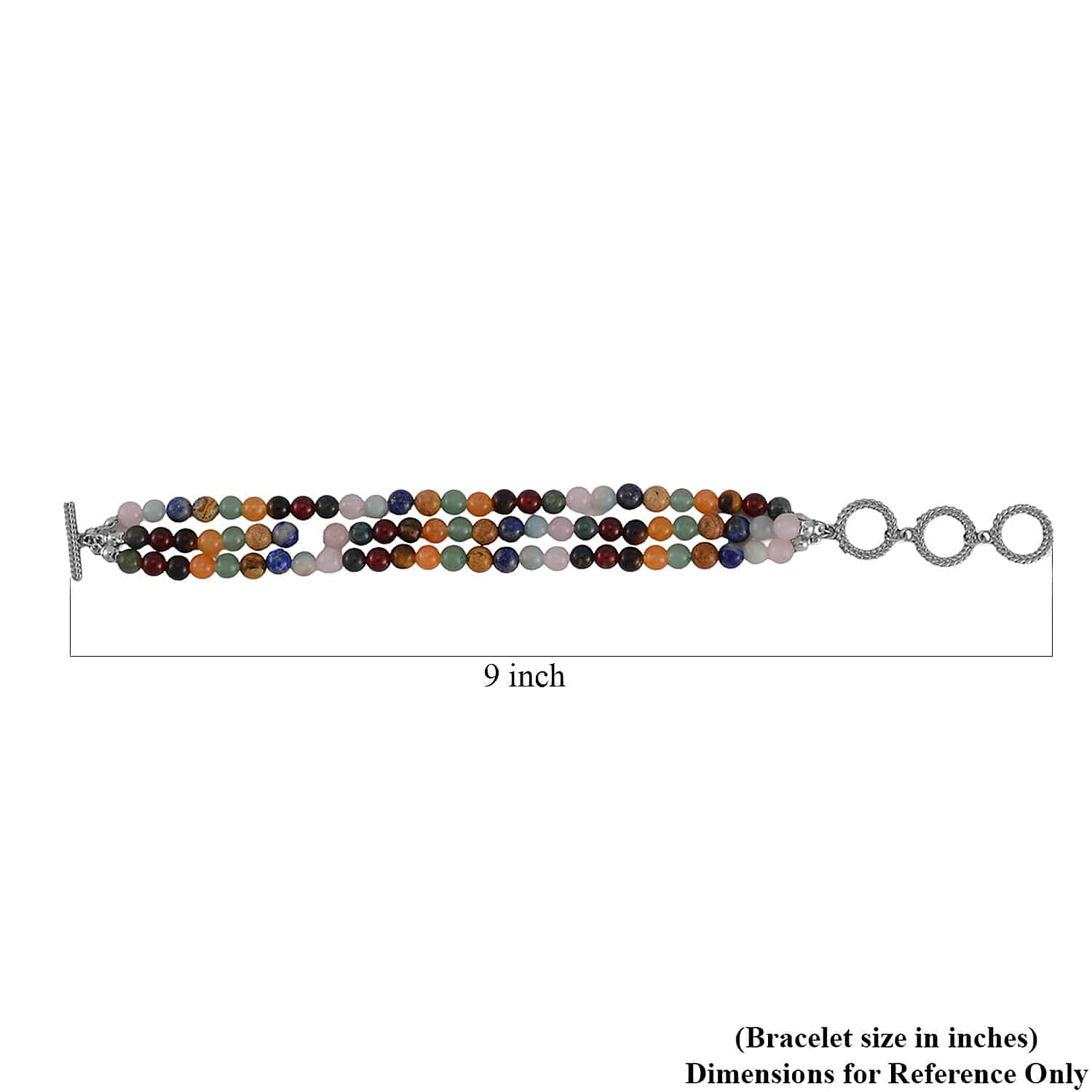 Set of 3, Yellow Tiger's Eye, Lapis Lazuli and Multi Agate Beaded Triple Row Bracelet in Silvertone 428.00 ctw