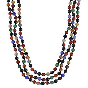 Set of 2 Multi Gemstone and Lapis Lazuli Beaded Endless Necklace (60 Inches) 742.00 ctw