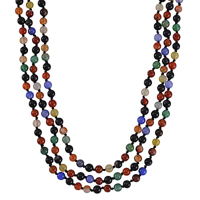 Set of 2 Multi Gemstone and Lapis Lazuli Beaded Endless Necklace (60 Inches) 742.00 ctw