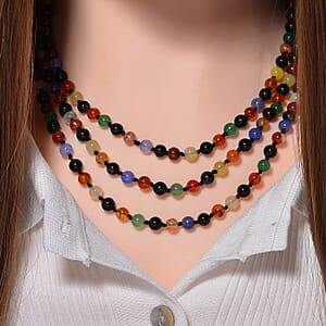 Set of 2 Multi Gemstone and Lapis Lazuli Beaded Endless Necklace (60 Inches) 742.00 ctw