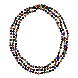 Set of 2 Multi Gemstone and Lapis Lazuli Beaded Endless Necklace (60 Inches) 742.00 ctw