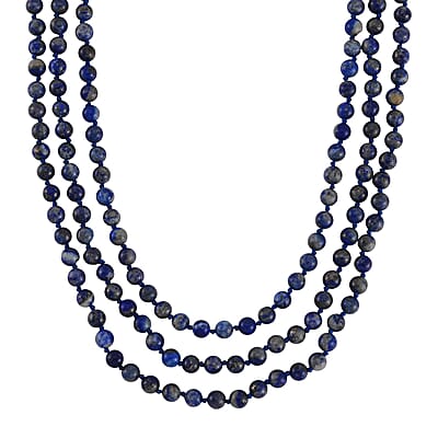 Set of 2 Multi Gemstone and Lapis Lazuli Beaded Endless Necklace (60 Inches) 742.00 ctw