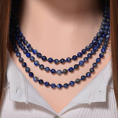 Set of 2 Multi Gemstone and Lapis Lazuli Beaded Endless Necklace (60 Inches) 742.00 ctw