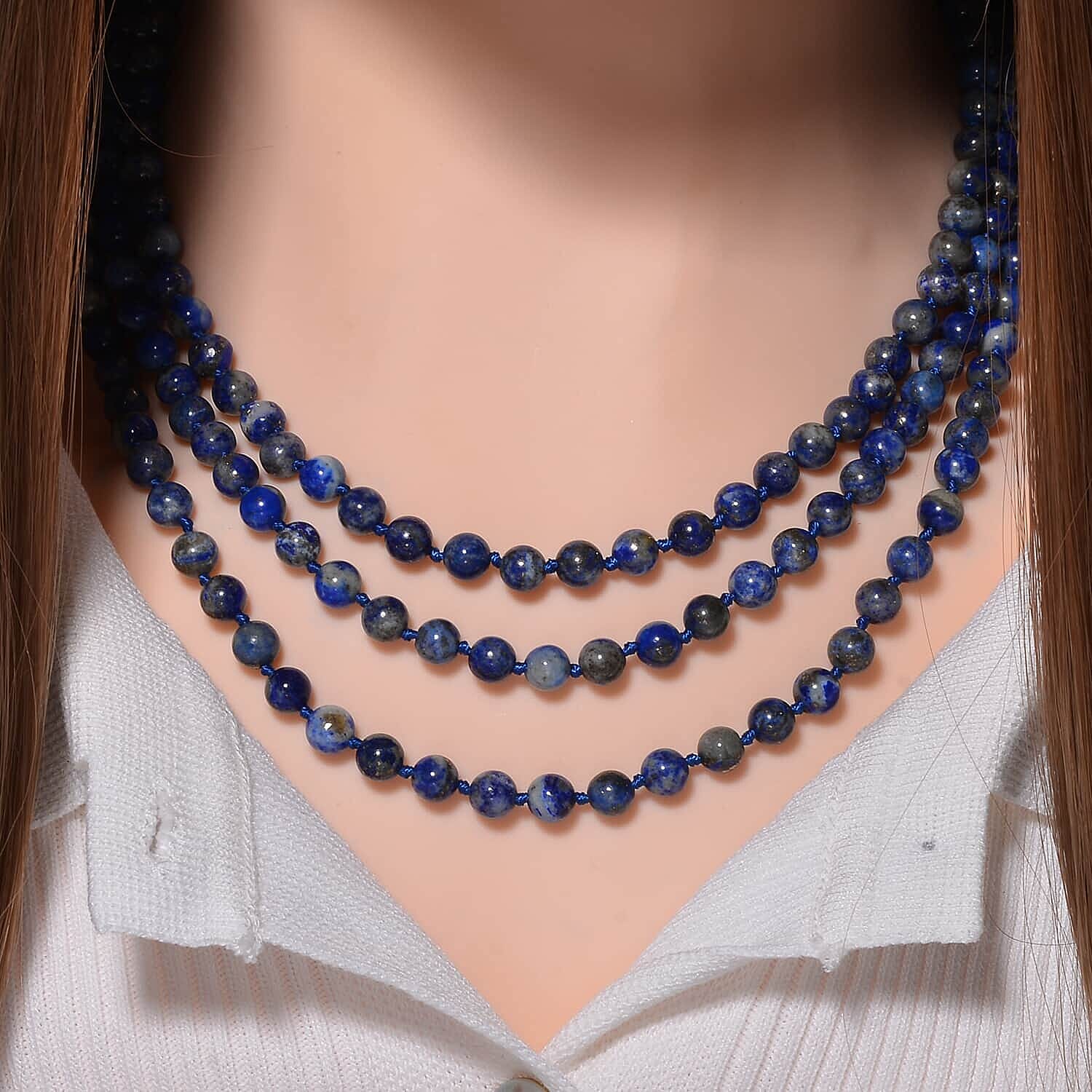 Set of 3 Yellow Tigers Eye, Lapis Lazuli and Multi Gemstone Beaded Endless Necklace (60 Inches) 1126.50 ctw