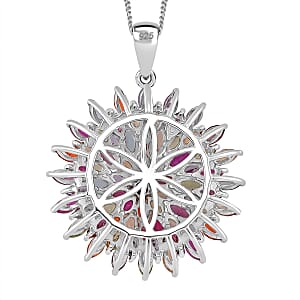 Multi Gemstone 6.75 ctw Floral Spray Pendant Necklace in Platinum and Rhodium Over Sterling Silver 18 Inches