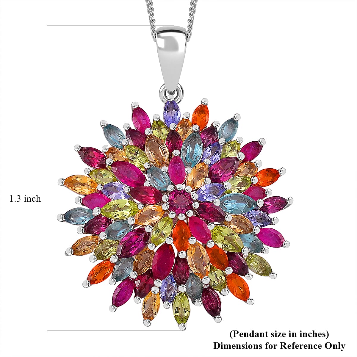Multi Gemstone 6.75 ctw Floral Spray Pendant Necklace in Platinum and Rhodium Over Sterling Silver 18 Inches