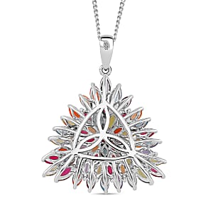 Multi Gemstone 5.25 ctw Floral Spray Pendant Necklace in Platinum and Rhodium Over Sterling Silver 18 Inches