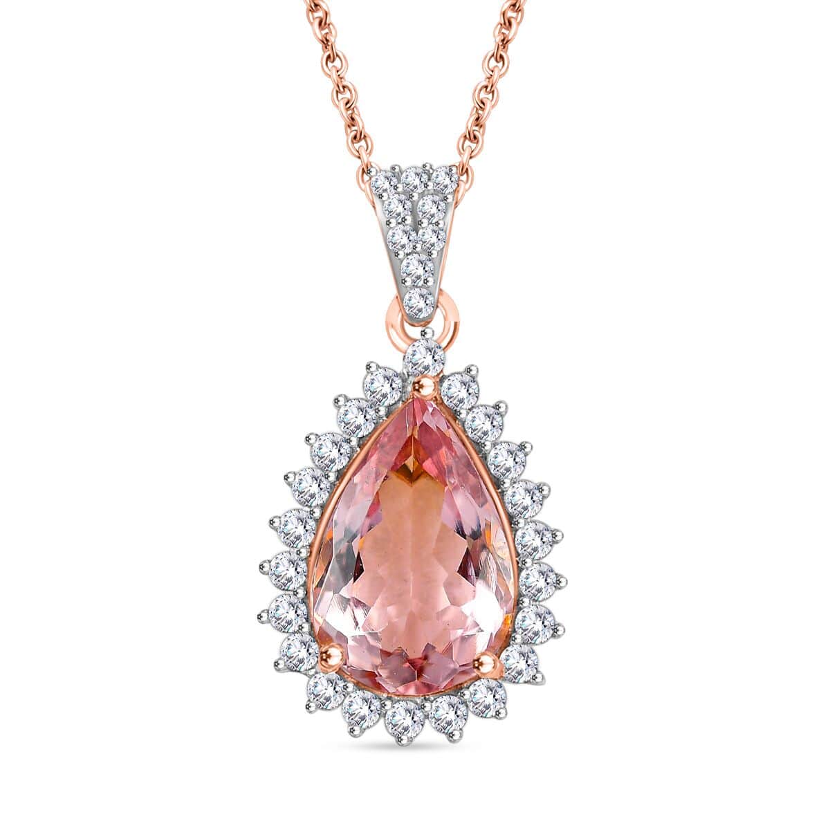 By Tony Diniz Luxoro AAAA Pink Morganite and Diamond 3.05 ctw G-H I2 Pendant Necklace in 14K Rose Gold 18 Inches image number 0