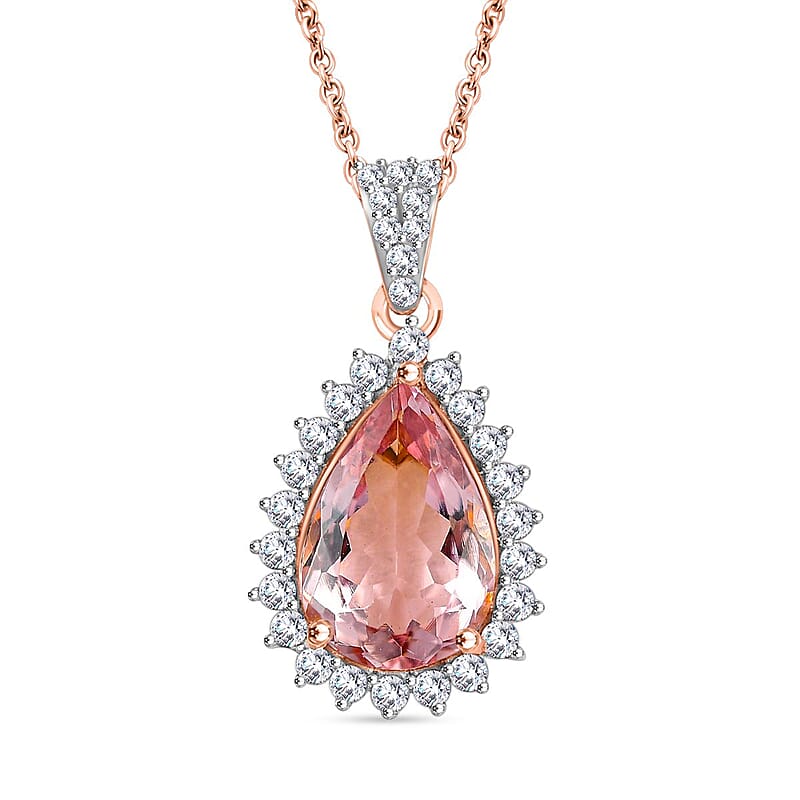 Luxoro AAA Pink Morganite and Diamond 3.05 ctw G-H I2 Pendant Necklace in 14K Rose Gold 18 Inches