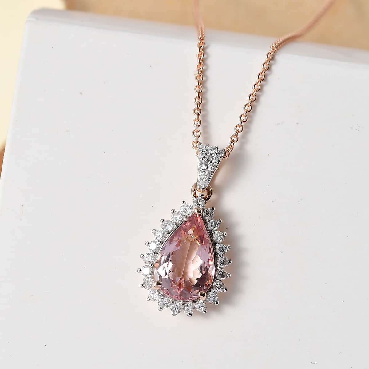 By Tony Diniz Luxoro AAAA Pink Morganite and Diamond 3.05 ctw G-H I2 Pendant Necklace in 14K Rose Gold 18 Inches image number 1