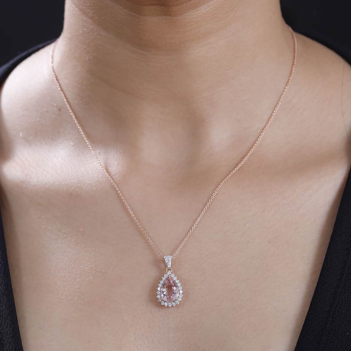 By Tony Diniz Luxoro AAAA Pink Morganite and Diamond 3.05 ctw G-H I2 Pendant Necklace in 14K Rose Gold 18 Inches image number 2