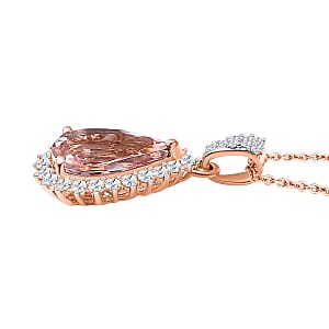 Luxoro AAA Pink Morganite and Diamond 3.05 ctw G-H I2 Pendant Necklace in 14K Rose Gold 18 Inches