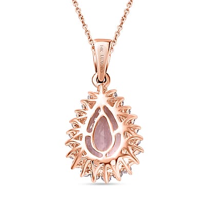 Luxoro AAA Pink Morganite and Diamond 3.05 ctw G-H I2 Pendant Necklace in 14K Rose Gold 18 Inches