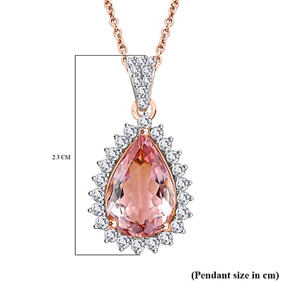 Luxoro AAA Pink Morganite and Diamond 3.05 ctw G-H I2 Pendant Necklace in 14K Rose Gold 18 Inches