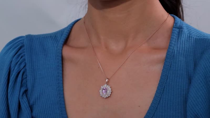 Martha Rocha Kunzite and Moissanite 4.20 ctw Celtic Love Knot Pendant Necklace in 18K Vermeil Rose Gold Over Sterling Silver 20 Inches