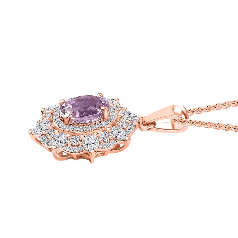 Martha Rocha Kunzite and Moissanite 4.20 ctw Celtic Love Knot Pendant Necklace in 18K Vermeil Rose Gold Over Sterling Silver 20 Inches