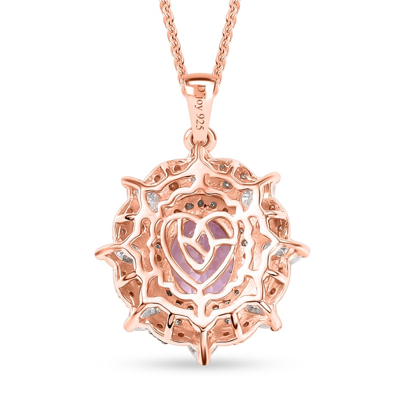 Martha Rocha Kunzite and Moissanite 4.20 ctw Celtic Love Knot Pendant Necklace in 18K Vermeil Rose Gold Over Sterling Silver 20 Inches