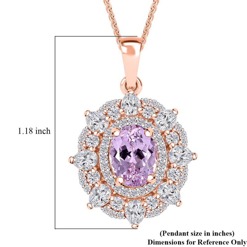 Martha Rocha Kunzite and Moissanite 4.20 ctw Celtic Love Knot Pendant Necklace in 18K Vermeil Rose Gold Over Sterling Silver 20 Inches