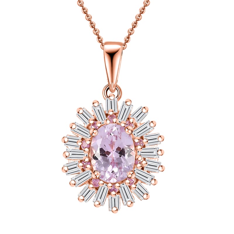 Martha Rocha Kunzite and Multi Gemstone 2.40 ctw Sparkling Love Pendant Necklace in 18K Vermeil Rose Gold Over Sterling Silver 20 Inches