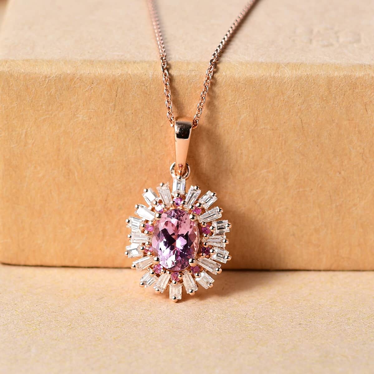 Martha Rocha Kunzite and Multi Gemstone 2.40 ctw Sparkling Love Pendant Necklace in 18K Vermeil Rose Gold Over Sterling Silver 20 Inches image number 1