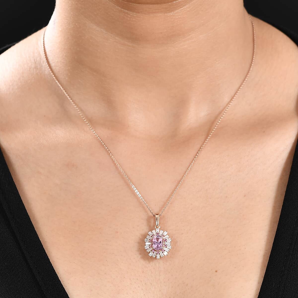 Martha Rocha Kunzite and Multi Gemstone 2.40 ctw Sparkling Love Pendant Necklace in 18K Vermeil Rose Gold Over Sterling Silver 20 Inches image number 2