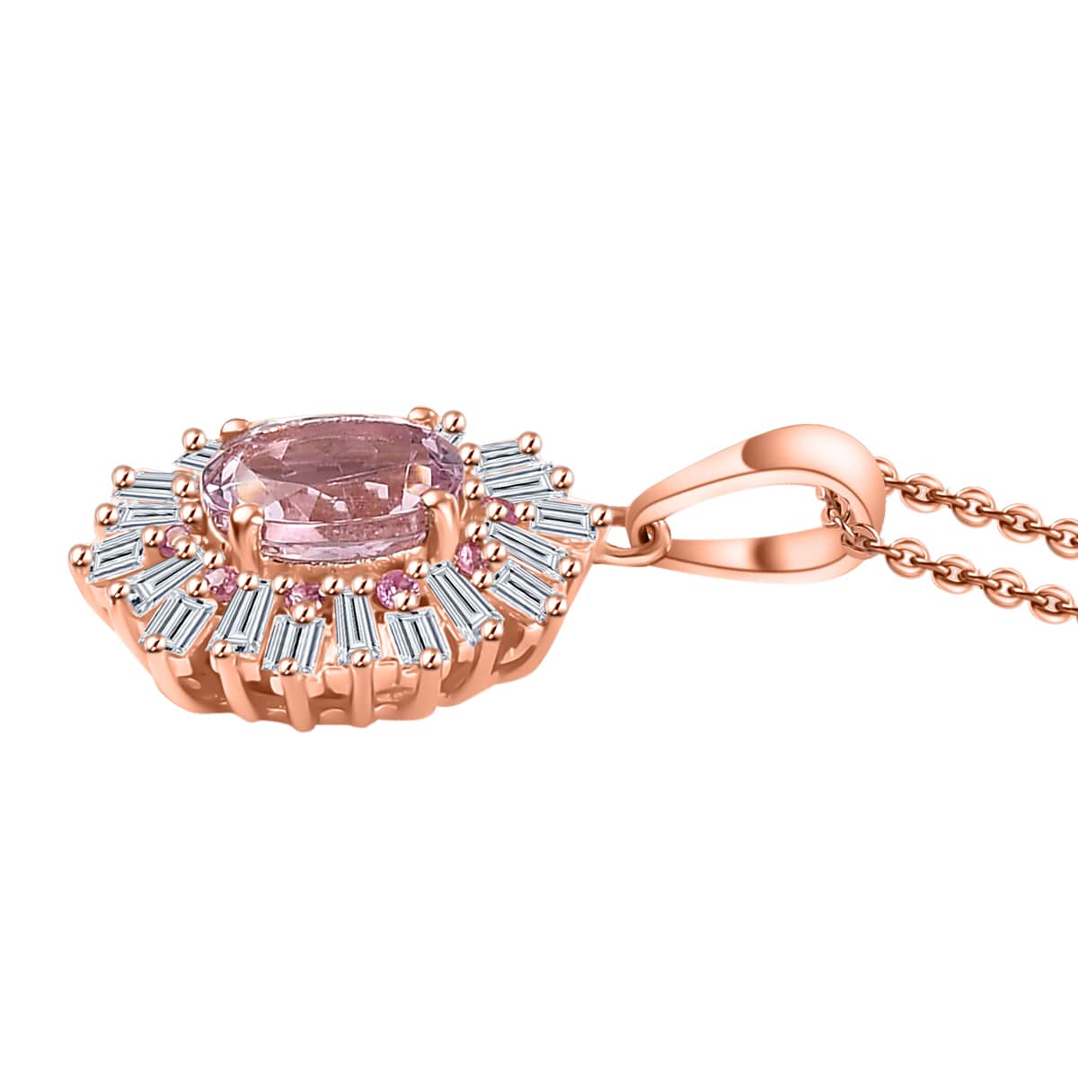 Martha Rocha Kunzite and Multi Gemstone 2.40 ctw Sparkling Love Pendant Necklace in 18K Vermeil Rose Gold Over Sterling Silver 20 Inches image number 3