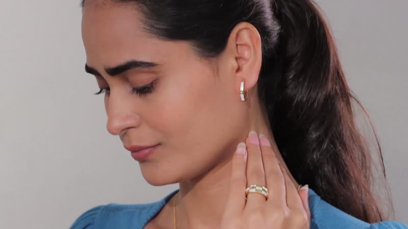 Karis Diamond Bangle Bracelet (7.25In), Earrings, Ring (Size 5) and Pendant in 18K YG Plated with ION Plated YG Stainless Steel Necklace (20 Inches) 0.10 ctw
