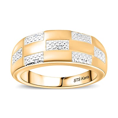 Karis Diamond 0.10 ctw Bangle Bracelet (7.25In), Earrings, Ring (Size 5) and Pendant in 18K YG Plated with ION Plated YG Stainless Steel Necklace 20 Inches